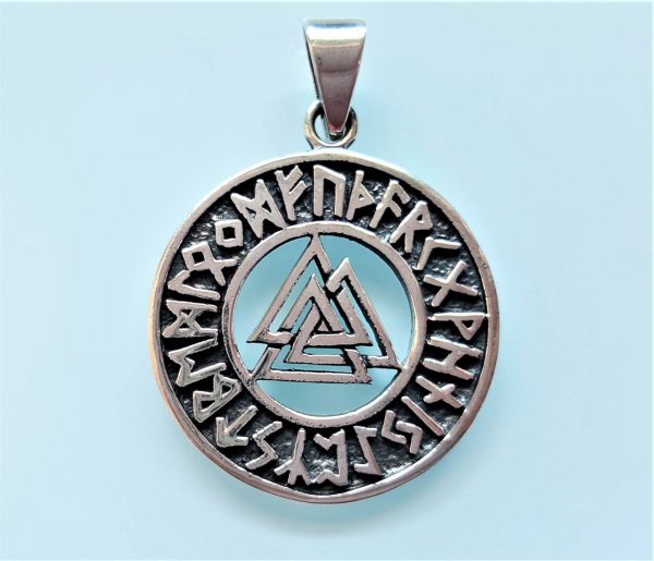 Valknut Knot Pendant 925 Sterling Silver Interlocking Triangles Norse Odin Runes Runic Viking Occult Talisman Protective Amulet
