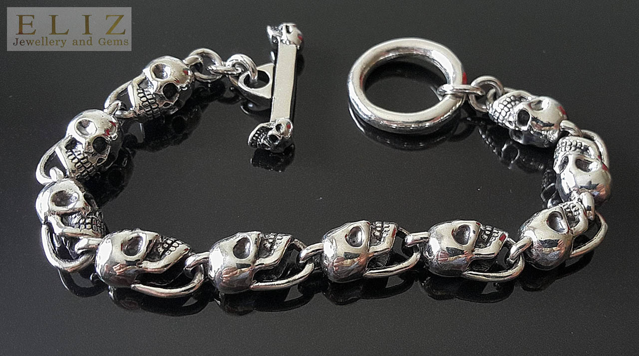 Small Sterling Silver Skull Bracelet — Inchoo Bijoux