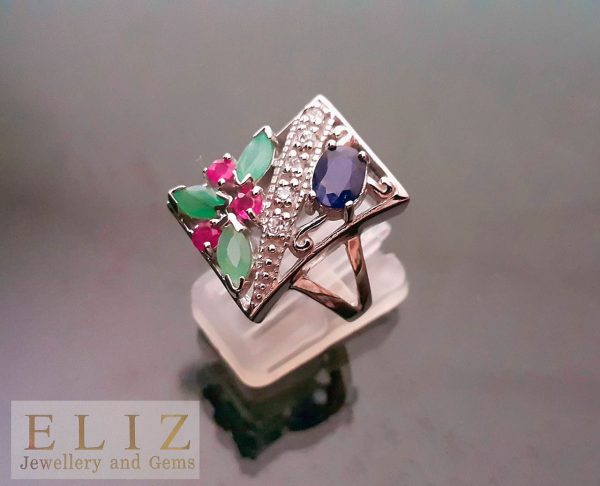 Sterling Silver 925 Ring Precious Sapphire Ruby Emerald Natural Gemstones