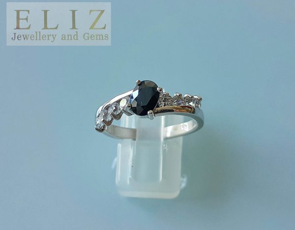 Sapphire Ring STERLING SILVER 925 Genuine Untreated Sapphire & Cubic Zirconia (diamond faceted) Classic Design