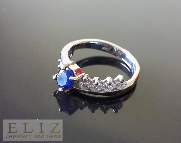 Sapphire Ring STERLING SILVER 925 Genuine Untreated Sapphire & Cubic Zirconia (diamond faceted) Classic Design