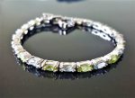 Tennise Bracelet 925 Sterling Silver Genuine Peridot & Blue Topaz Marquise Shape 7.5 inches