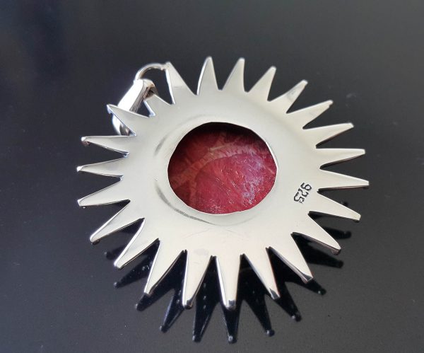 Natural Red Coral Sterling Silver 925 SUN Pendant Exclusive Custom Made Gift Talisman Amulet