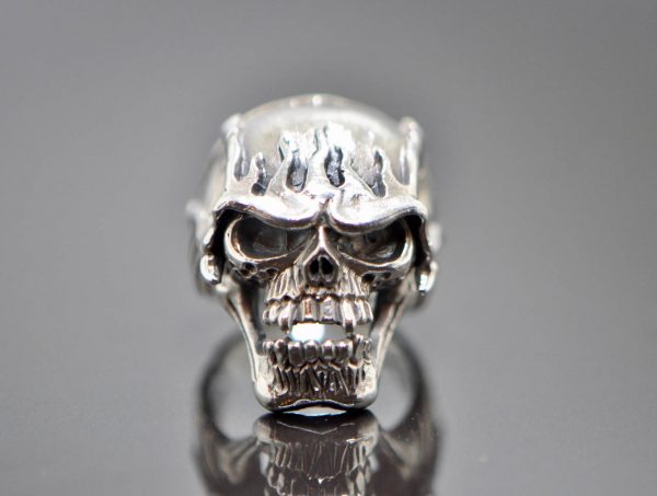 Skull Ring 925 Sterling Silver Fire Helmet Warrior Skull Biker Rocker Gothic
