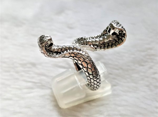 Cobra Ring STERLING SILVER 925 Cobra Snake Two Heads Sacred Symbol of Wisdom Handmade Talisman Amulet