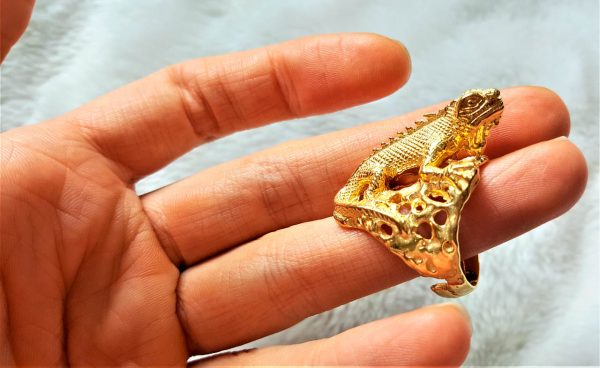 Iguana Lizard Ring STERLING SILVER 925 Unique Design 22 K Gold Plated Handmade Adjustable Size