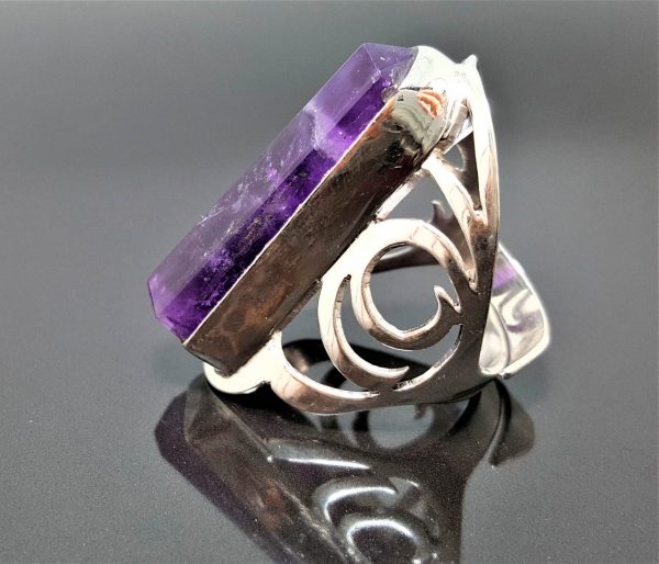 STERLING SILVER 925 Genuine AMETHYST Crystal Ring Large Unique Natural Magic Brazilian Amethyst Gemstone Exclusive Gift Eliz