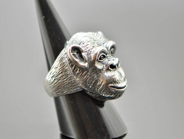 Chimpanzee Ring 925 Sterling Silver Chimp Monkey