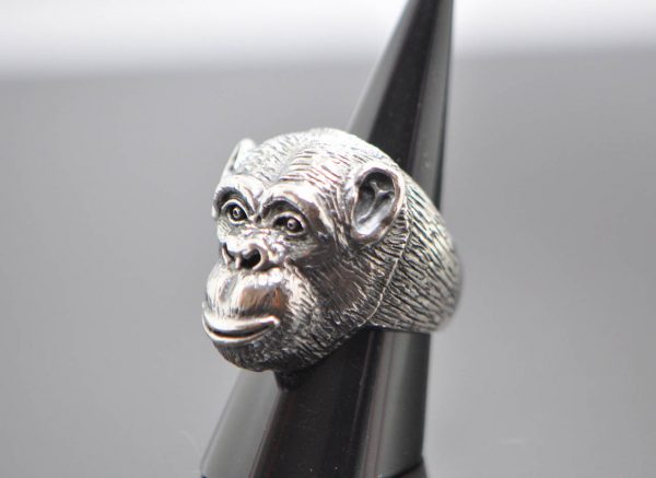 Chimpanzee Ring 925 Sterling Silver Chimp Monkey