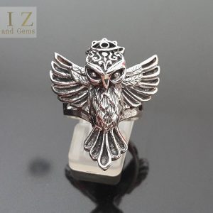 Owl Ring 925 Sterling Silver Owl in Flight Greek mythology Sacred Symbol of Wisdom Talisman Amulet