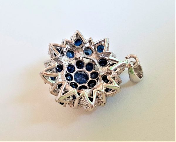 Sterling Silver 925 SAPPHIRE Flower Pendant Genuine Precious RARE UNTREATED Sapphire Talisman Exclusive Gift Kanchanaburi Sapphire