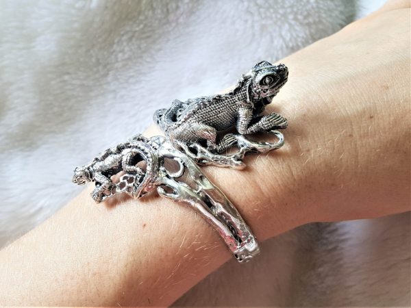 Iguana Lizard Bracelet STERLING SILVER 925 Exclusive Design Handmade Free Size Adjustable Heavy 52 grams