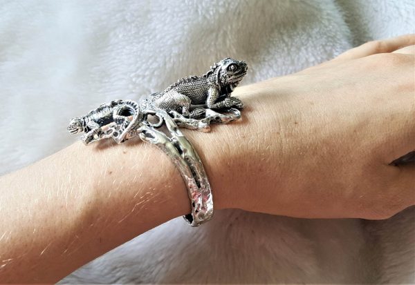 Iguana Lizard Bracelet STERLING SILVER 925 Exclusive Design Handmade Free Size Adjustable Heavy 52 grams