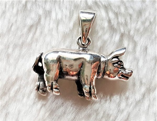 STERLING SILVER 925 Pig Pendant Piglet Chinese Totem Animal Talisman Amulet Heavy 17.5 grams