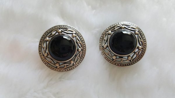 Sterling Silver Earrings Natural Black Onyx Unique Design