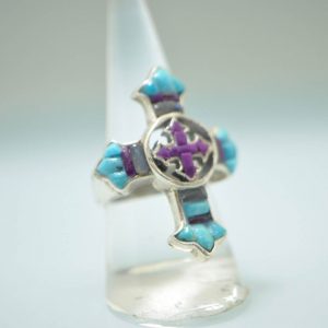 Cross Ring STERLING SILVER 925 Natural Turquoise, Purple Howlite, Labradorite Gothic Cross