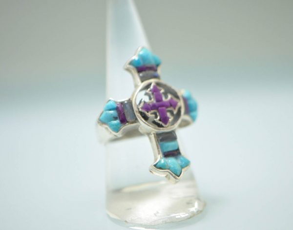 Cross Ring STERLING SILVER 925 Natural Turquoise, Purple Howlite, Labradorite Gothic Cross