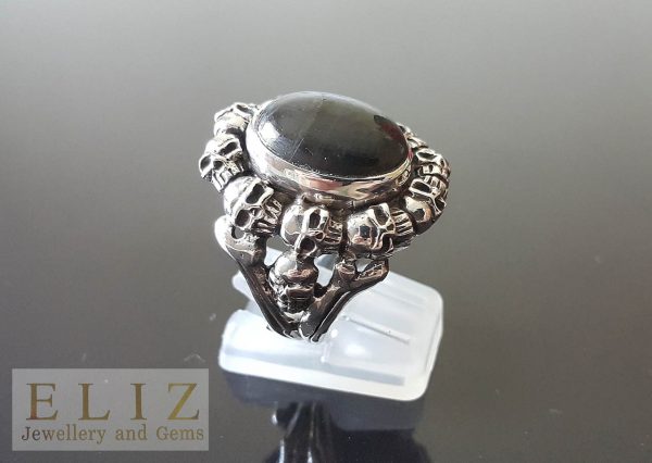 Genuine Labradorite Skull Ring 925 Sterling Silver Bed of Skulls Biker Rock Punk Natural Gemstone