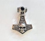 Skull Thor Hammer Pendant 925 Sterling Silver Black Onyx Mjolnir Viking Scandinavian Norse