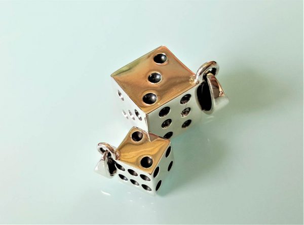Dice Pendant STERLING SILVER 925 Gambling Dice Gamblers Craps Good Luck Game Play Lucky Winner Talisman Gift Big or Small