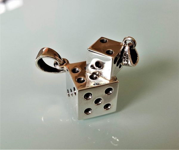 Dice Pendant STERLING SILVER 925 Gambling Dice Gamblers Craps Good Luck Game Play Lucky Winner Talisman Gift Big or Small