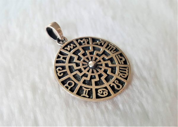Sun Wheel Pendant 925 Sterling Silver Black Sun Occult Talisman Horoscope Zodiac Astrology Protective Amulet