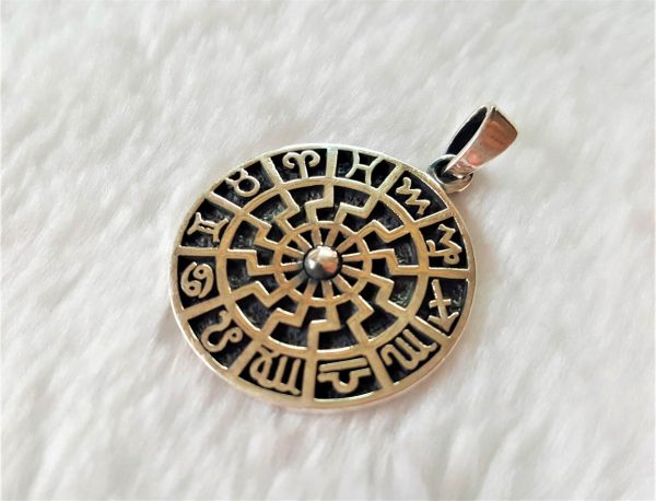 Sun Wheel Pendant 925 Sterling Silver Black Sun Occult Talisman Horoscope Zodiac Astrology Protective Amulet