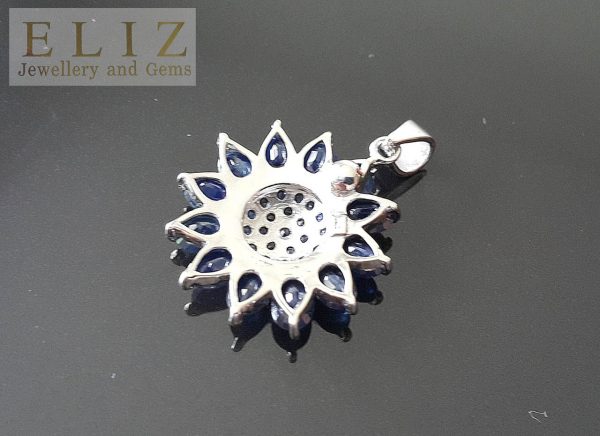 Sterling Silver 925 Sapphire Sunflower Pendant Genuine Precious RARE UNTREATED Sapphire Sun Talisman Exclusive Gift