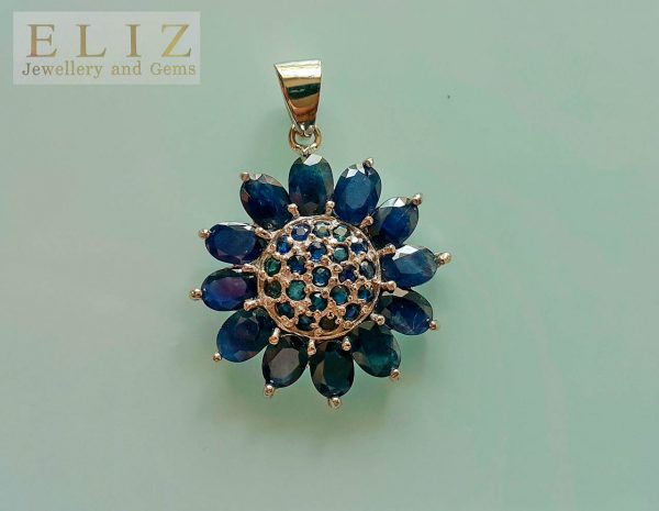 Sterling Silver 925 Sapphire Sunflower Pendant Genuine Precious RARE UNTREATED Sapphire Sun Talisman Exclusive Gift