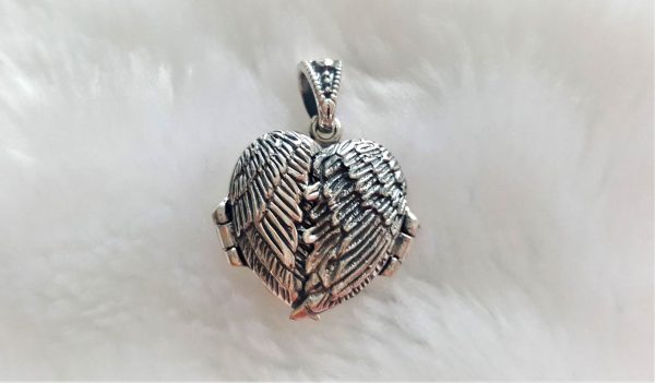 925 Sterling Silver Angel Wings Heart Locket Pendant Guardian Memorial Gift Talisman Protective Amulet