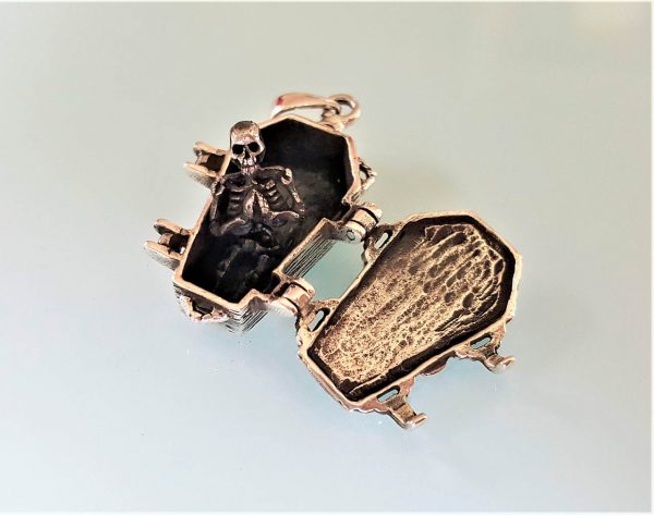 Skeleton in Coffin Pendant STERLING SILVER 925 Locket Movable Skeleton Rock Punk Goth Exclusive Design Gift