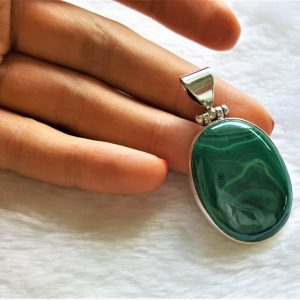 Genuine MALACHITE Sterling Silver 925 Pendant Natural Gemstones Exclusive Gift Talsiman Amulet 20.5 grams Oval Shape