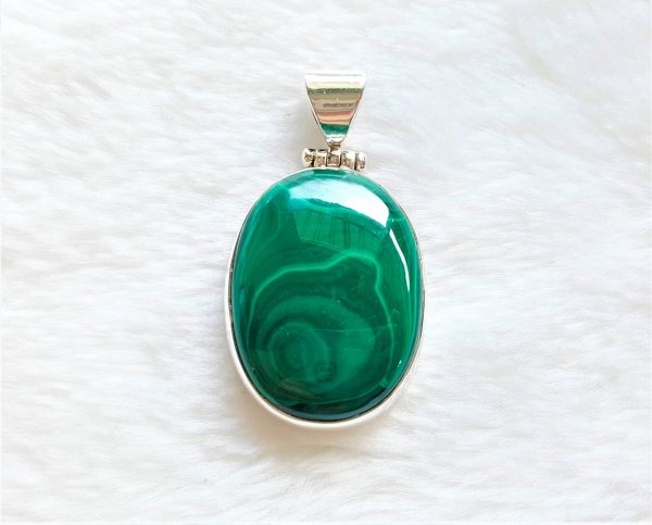 Genuine MALACHITE Sterling Silver 925 Pendant Natural Gemstones Exclusive Gift Talsiman Amulet 20.5 grams Oval Shape
