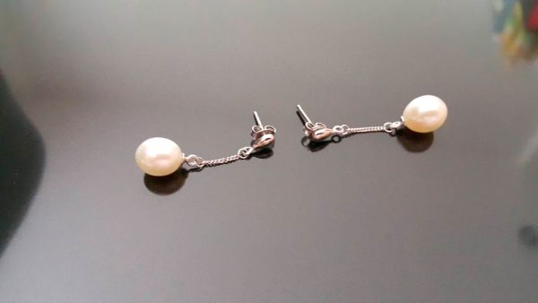 925 Sterling Silver Natural White Freshwater Pearl Long Stud Earrings Bridal