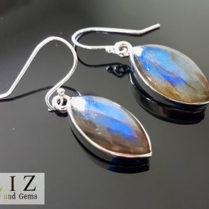 Labradorite Sterling Silver 925 Earrings Marquise Shape Genuine Gemstone