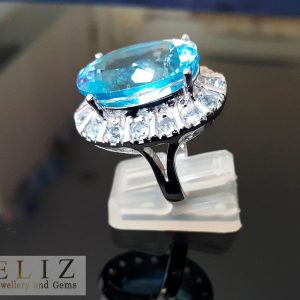 Genuine Blue Topaz Sterling Silver Ring Extremely RARE Large Size Natural Gemstone