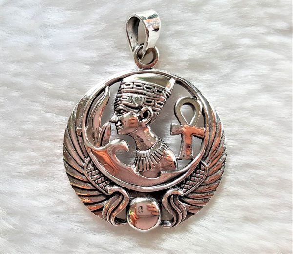 925 Sterling Silver Pendant Nefertiti Egyptian Queen Great Royal Wife Pharaoh Egyptian Ankh Sacred Symbol Talisman Amulet