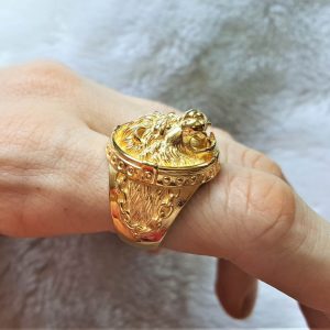 Lion Ring 925 STERLING SILVER Chained LION Head Royal Power Leo King Exclusive Gift Talisman 22K Gold Plated