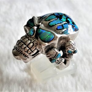 Opal Skull Ring 925 Sterling Silver Biker Rock Punk Stunning Handmade Exclusive