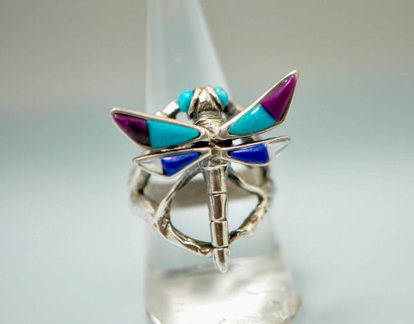 Dragon Fly Ring STERLING SILVER 925 Natural Turquoise Purple Howlite Lapis Mother of Pearl