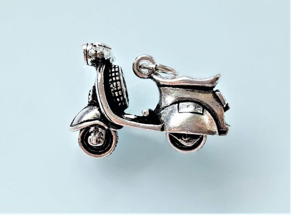 Vespa Pendant STERLING SILVER 925 Scooter Classic Vespa Spinning Tires Cute Gift