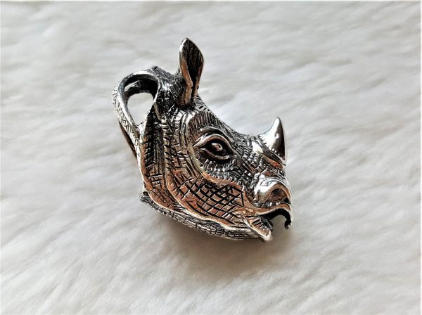 Rhinoceros Pendant STERLING SILVER 925 Rhino Animal Talisman Handmade Excluisve Design
