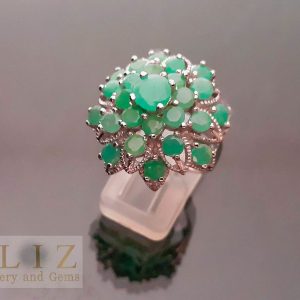 Genuine EMERALD STERLING SILVER 925 Natural Gemstone Exclusive Flower Design Ring