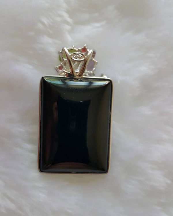 Natural Black Onyx Pendant Sterling Silver 925 Pendant Garnet Peridot Amethyst Genuine Gemstones Talisman Amulet