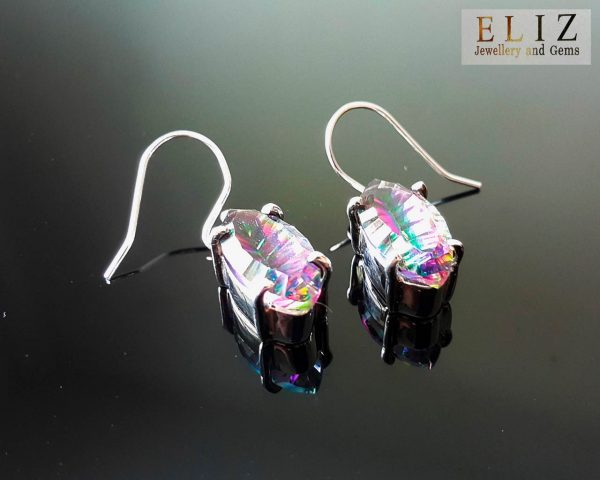 Sterling Silver 925 Marquise Shape Natural Mystic Quartz Earrings Exclusive Gift