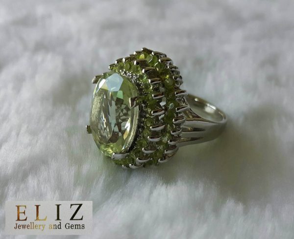 Genuine Brazilian Prasiolite & Preciuos Peridot STERLING SILVER 925 Ring Natural Gemstones
