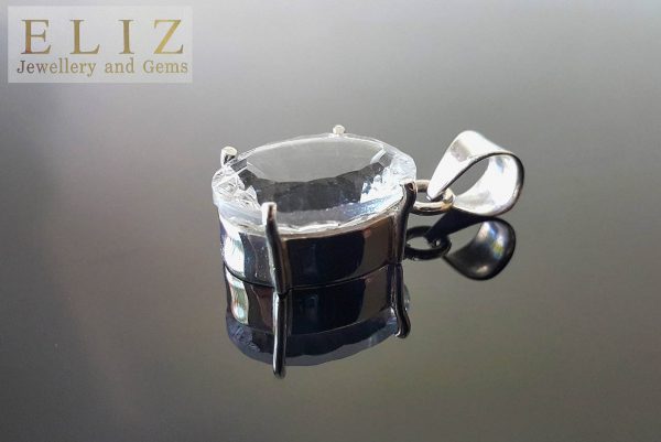 Natural White Quartz Crystal Faceted Concave Sterling Silver Pendant Genuine Gemstone Talisman Amulet