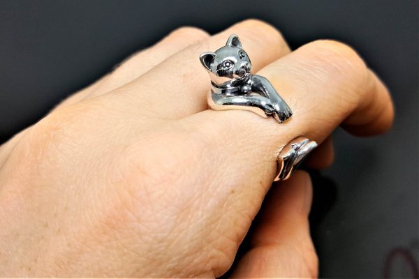 Cat Ring STERLING SILVER 925 Kitten Wrap around finger Cat Lovers Pretty Cat Talisman Totem