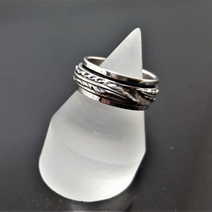 Feather Spinner Ring 925 Sterling Silver Eagle Feather Unisex Spinner Anti Stress Fidget Meditation Kinetic
