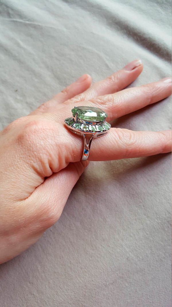 Sterling Silver 925 Genuine Brazilian Prasiolite & Preciuos Peridot Ring Natural Gemstones Clear Crystal Gem